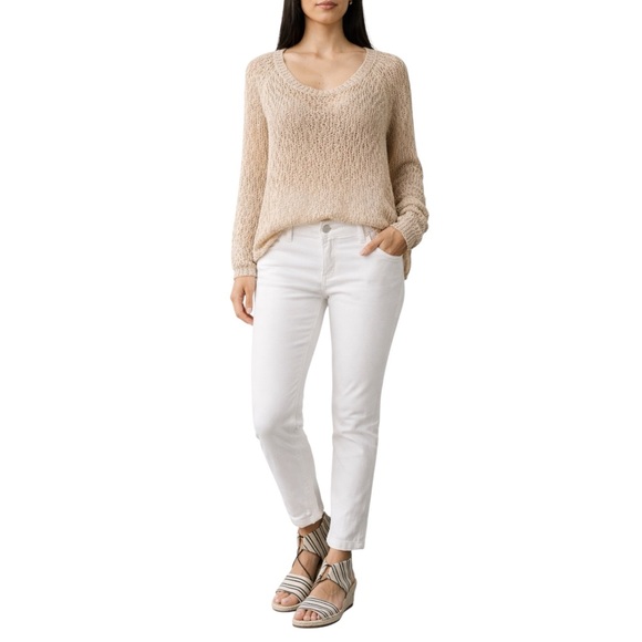 Eileen Fisher Organic Cotton Sweater | Neutral Oatmeal | Open Knit | Women Large - Picture 2 of 12